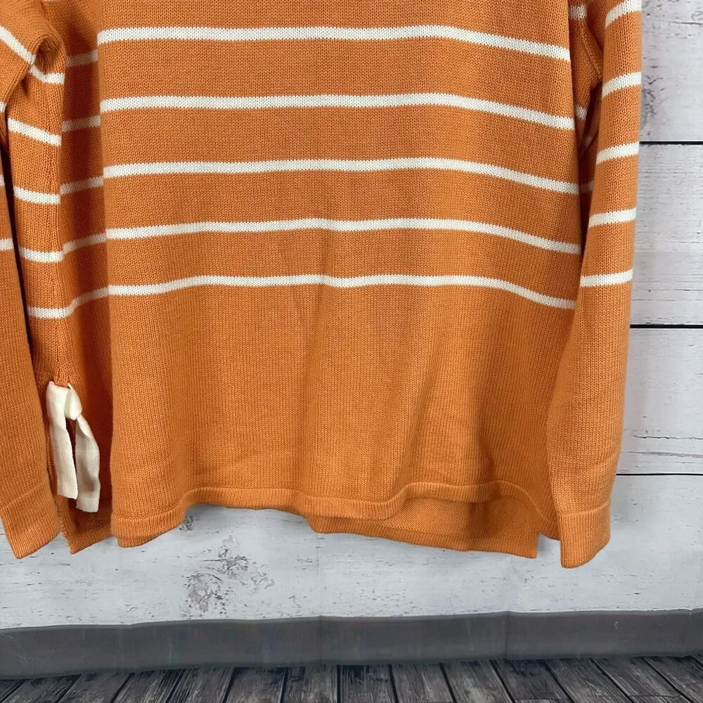 J Jill Sweater Womens XL Orange Striped Knit Boxy‎ Ties Casual Lagenlook Stretch